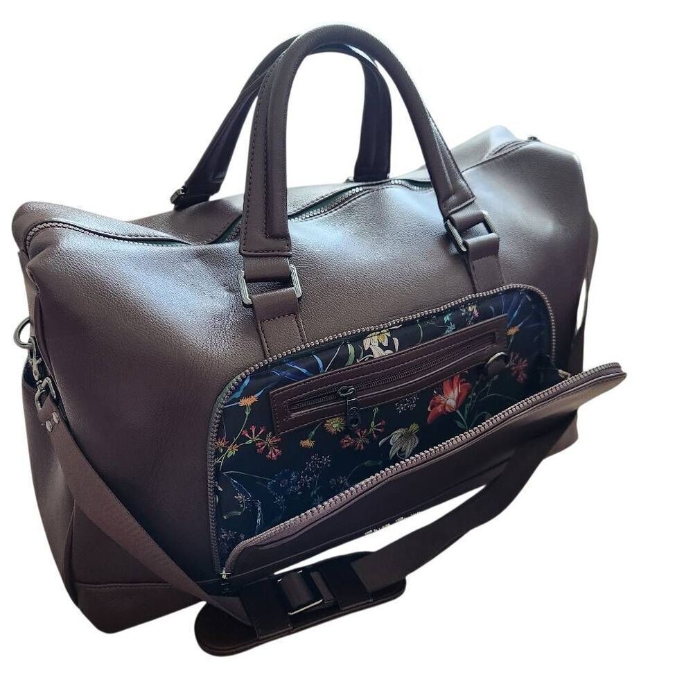 Robert GrahamβDuffle Bag Brown Faux Leather Lined Travel Brown Floral $398 Retai